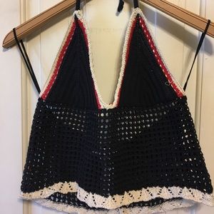 Zara Trafaluc Dark Blue Knit Halter w/Cream Trim